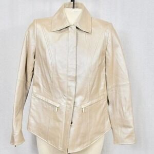New BRADLEY BAYOU QVC genuine leather tan leather coat